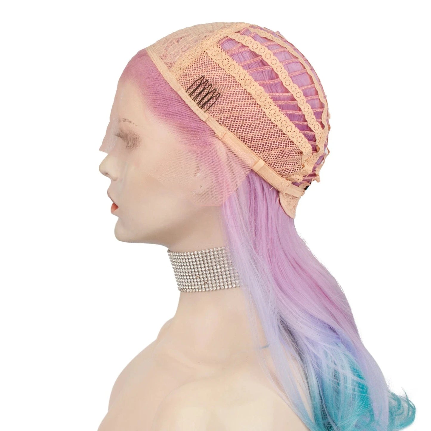 22 Inches / N9-SF01-2151-a-GL Celebrity 22inch 150% Density dyed purple blue Natural Color Wave pre plucked hairline synthetic lace wigs heat resistant