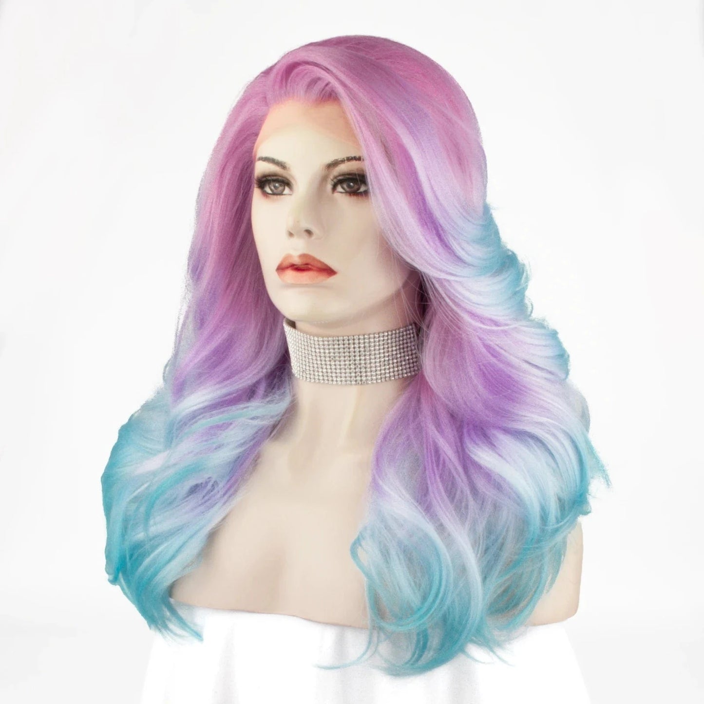 22 Inches / N9-SF01-2151-a-GL Celebrity 22inch 150% Density dyed purple blue Natural Color Wave pre plucked hairline synthetic lace wigs heat resistant