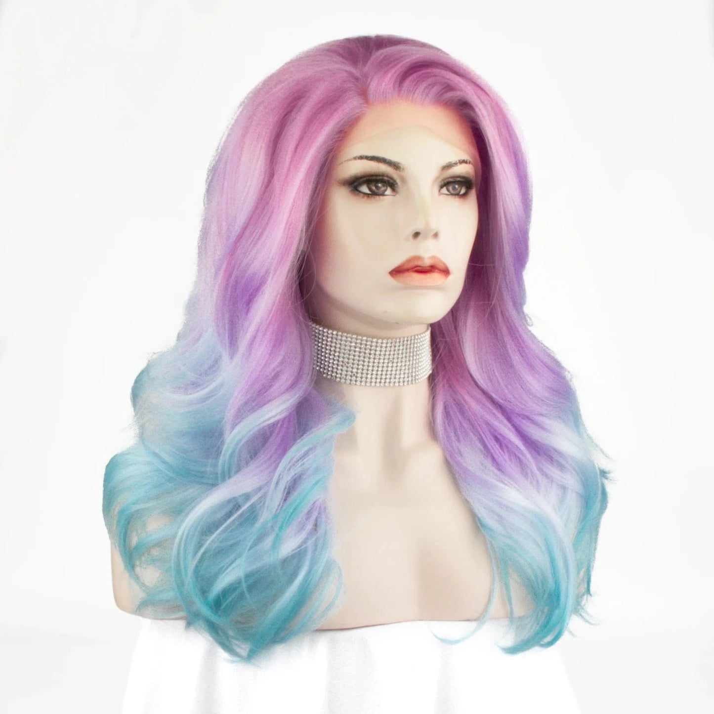 22 Inches / N9-SF01-2151-a-GL Celebrity 22inch 150% Density dyed purple blue Natural Color Wave pre plucked hairline synthetic lace wigs heat resistant