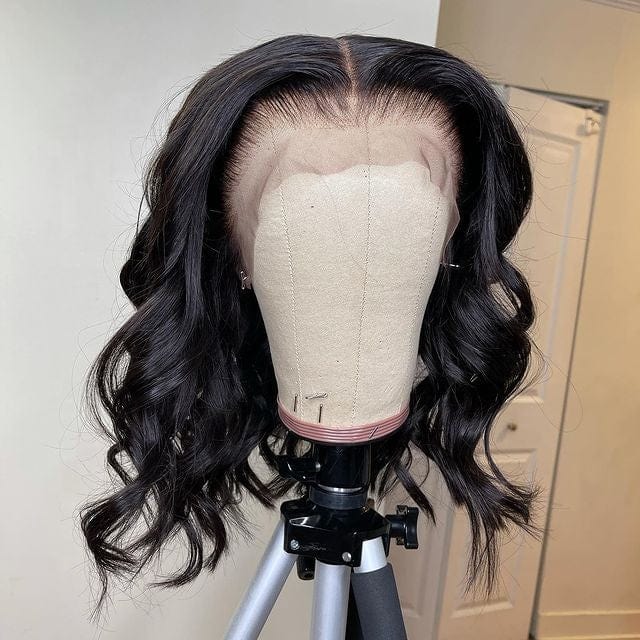 22 Inches / Natural color Bob Invishair Wavy Short Bob Wigs 150% Lace Wigs Pre Plucked Hair Wigs 100% Indian Human Hair Lace Front