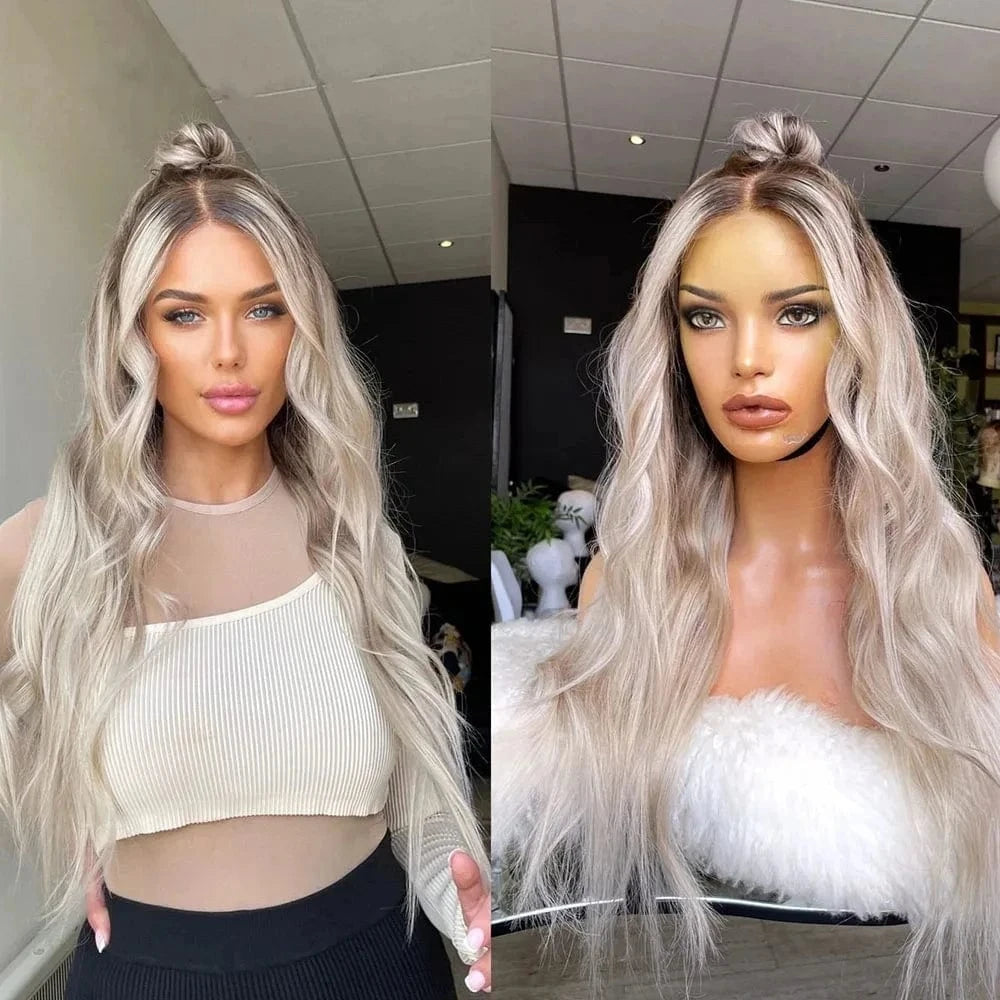 22 Inches / Wig 3 Glueless 250% Density Ash Brown Highlight Body Wave Full Virgin European Cuticle Hair Transparent HD Lace Front Wigs
