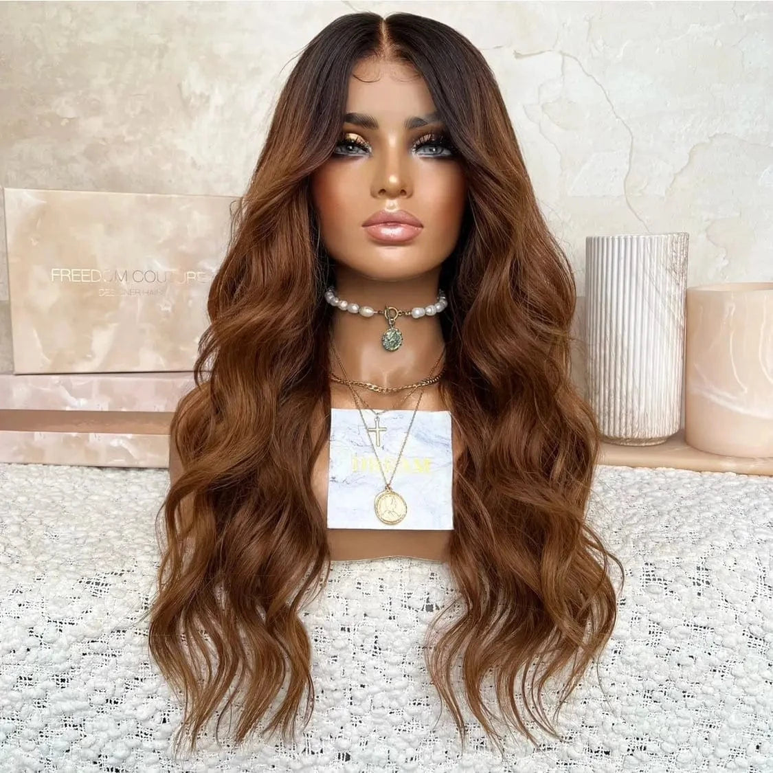 22 Inches / Wig 6 Freedom Quality Wig 150% Density #4 Brown Balayage Color Body Wave 100% Virgin Remy Cuticle Aligned Human Hair Lace Front Wigs