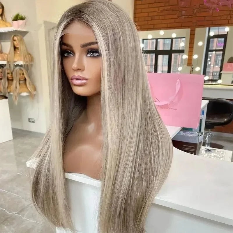 22 Inches / Wig 6 Freedon Unique Pink Red Highlight Medium Density Long Straight Virgin Russian Soft Cuticle Human Hair Swiss Lace Front Wigs