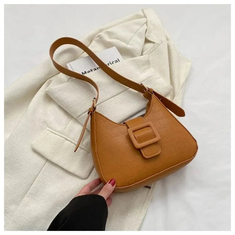 22x13x6cm / Orange Women Belt Lock Stone Pattern Underarm Bag Casual Shoulder Handbag 2024 Fashion Light Weight Korean Version Square Buckle Purse
