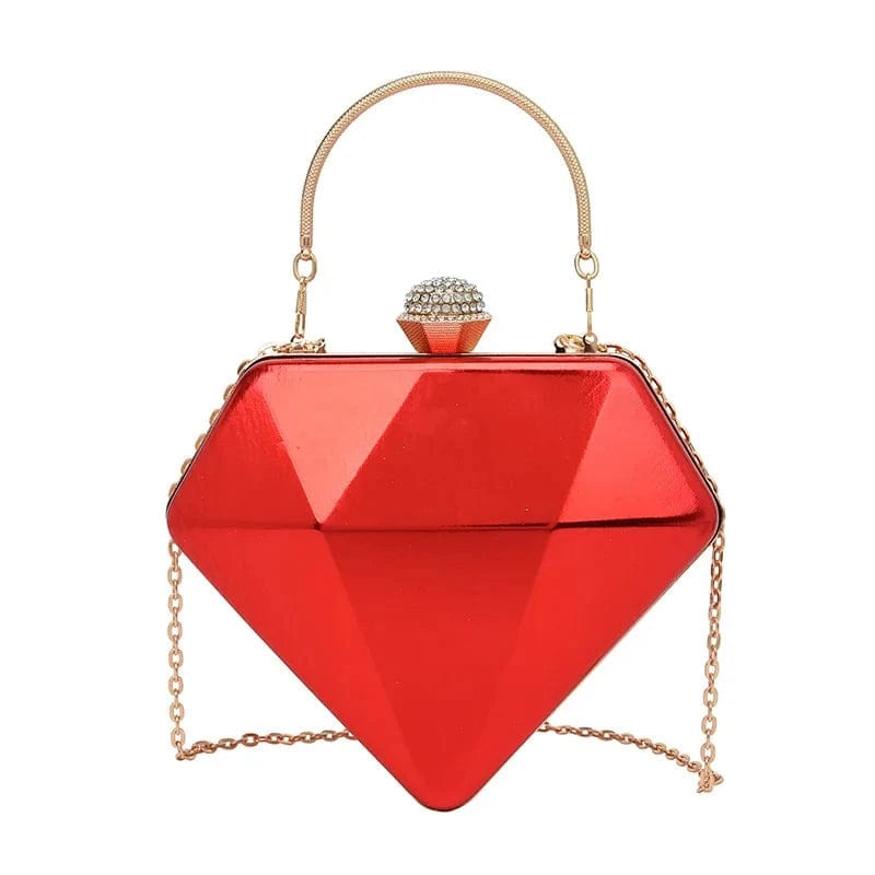 22x7x19cm / Red European Women Fashion Diamond Shape Bag Laser Day Clutches Bag Geometric Metal Handle Evening Dinner Party Clutch Shoulder Bags