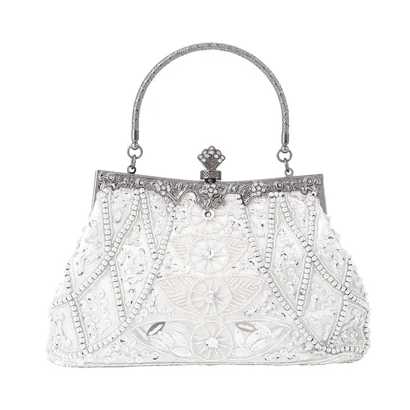 23*8*13.5cm / White Manufacturer Spot Metal Handle Pearl Acrylic Diamond Sequins Double-sided Channeling Beads Evening Messenger Clutch Bag  Purse