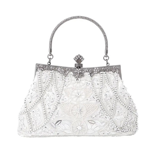 23*8*13.5cm / White Manufacturer Spot Metal Handle Pearl Acrylic Diamond Sequins Double-sided Channeling Beads Evening Messenger Clutch Bag  Purse