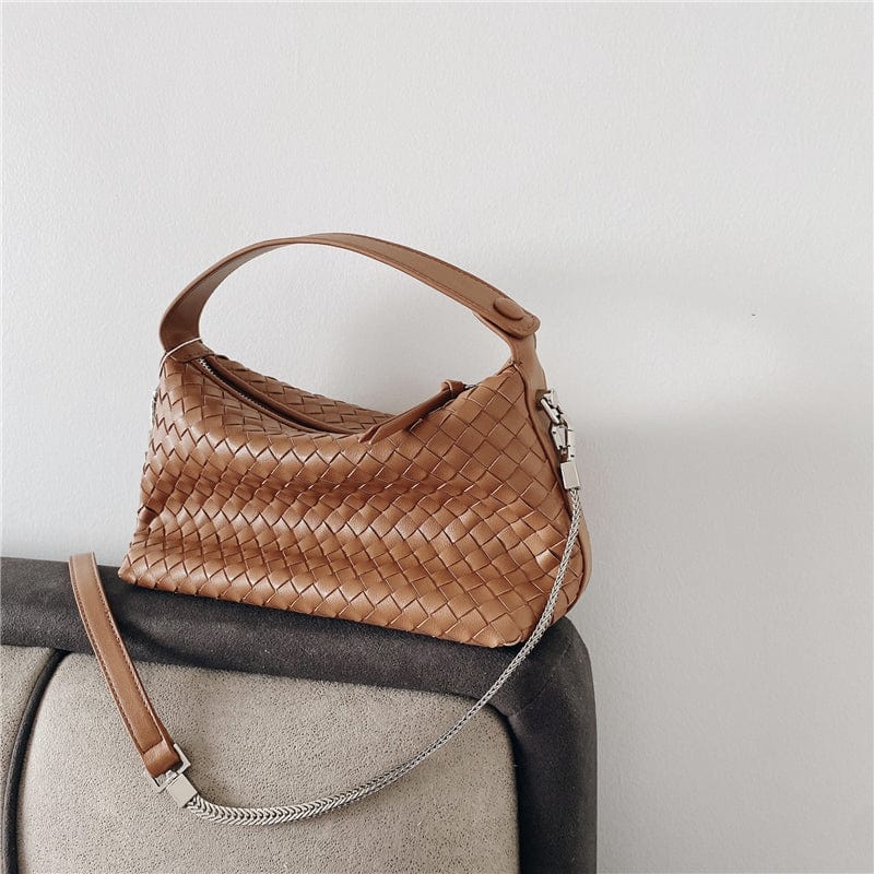 23X11X13CM / brown 2022 Fashion Woman's Dumplings Weave Shoulder Purse Real Leather Large Size Girl's Crossbody Bag Genuine Leather HandBag