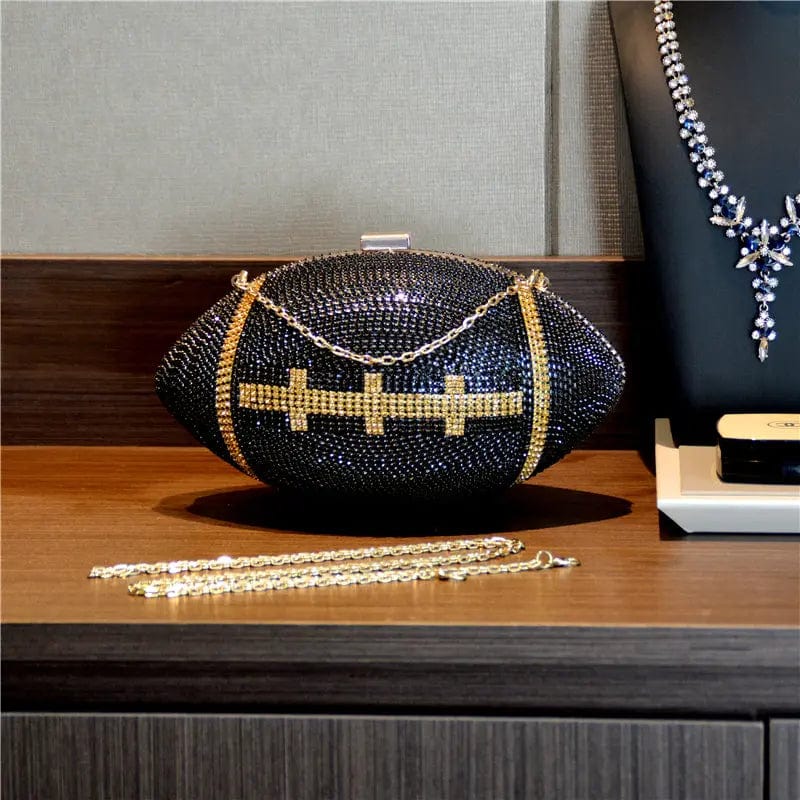 23X13X13CM / Black Shiny Diamond Crystal Ball Shaped Shoulder Bag Unique Personality Football Purse Rhinestone Evening Clutch Soccer Bag