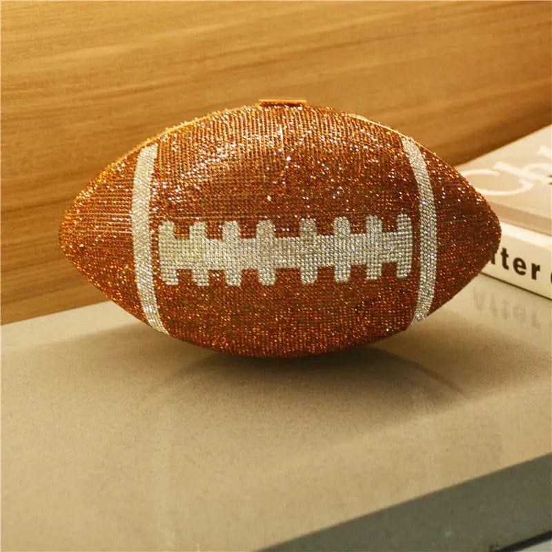 23X13X13CM / Brown Popular Diamond Football Shaped Crystal Clutch Handbag Shoulder Bag  Unique Personality Ball Rhinestone Purse