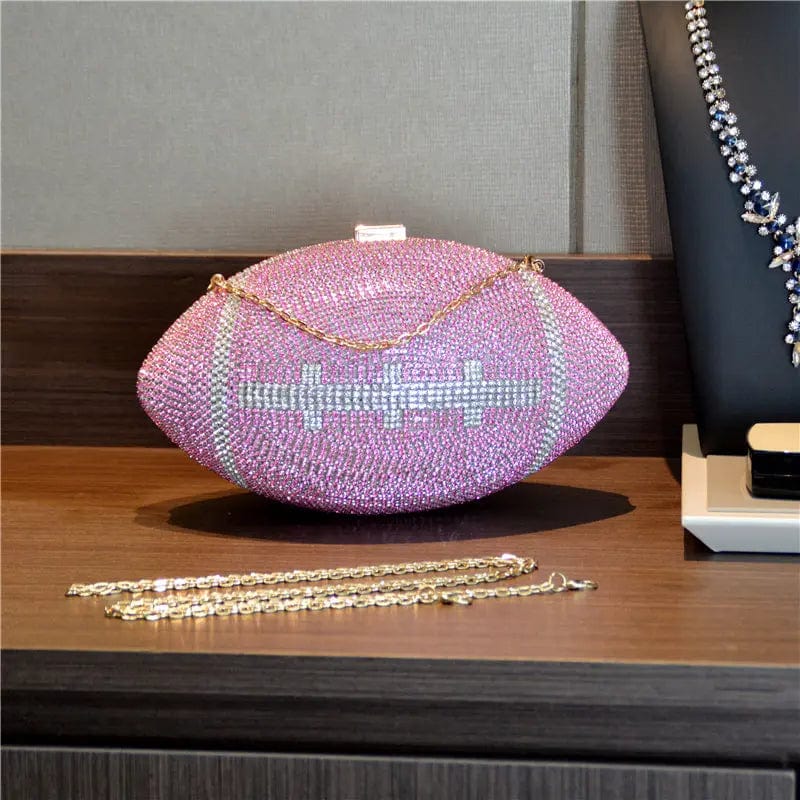 23X13X13CM / Pink Shiny Diamond Crystal Ball Shaped Shoulder Bag Unique Personality Football Purse Rhinestone Evening Clutch Soccer Bag