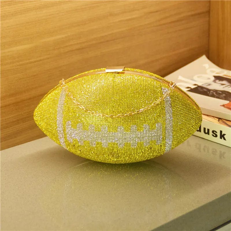 23X13X13CM / Yellow Popular Diamond Football Shaped Crystal Clutch Handbag Shoulder Bag  Unique Personality Ball Rhinestone Purse