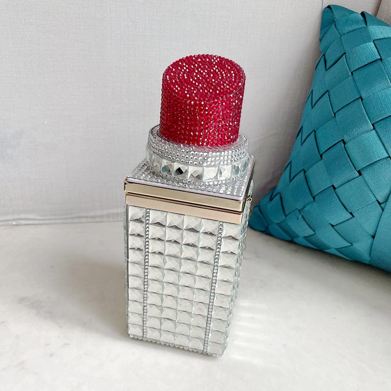 23X9.5X9.5CM / Red Fashion Trendy Sexy Lipstick Bag Shinny Crystal Clutches Ladies Rhinestone Banquet Evening Bags Women Bridal Purse and Handbag