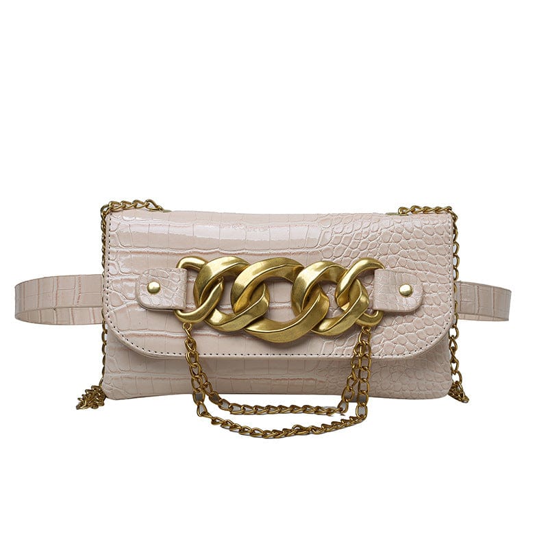 24*13cm / Beige 2022 Fashionable Waist Fanny Purse Cuban Chain Shoulder Bags Multicolored Silver/gold/blue/red Chain Shoulder Bags For Girls