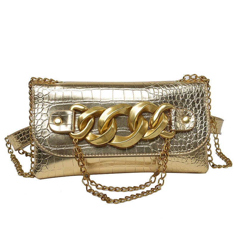 24*13cm / gold 2022 Fashionable Waist Fanny Purse Cuban Chain Shoulder Bags Multicolored Silver/gold/blue/red Chain Shoulder Bags For Girls