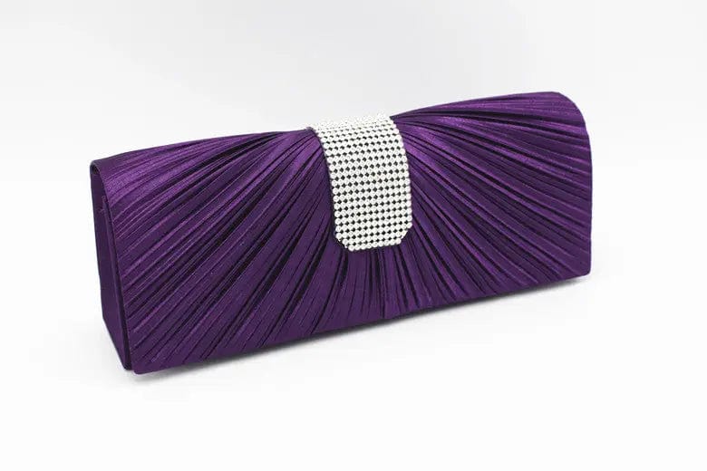 24*6*12cm / Purple Red New European And American Fashion Pleated Diamond Ladies Banquet Bag Shoulder Clutch Dinner Evening Bag
