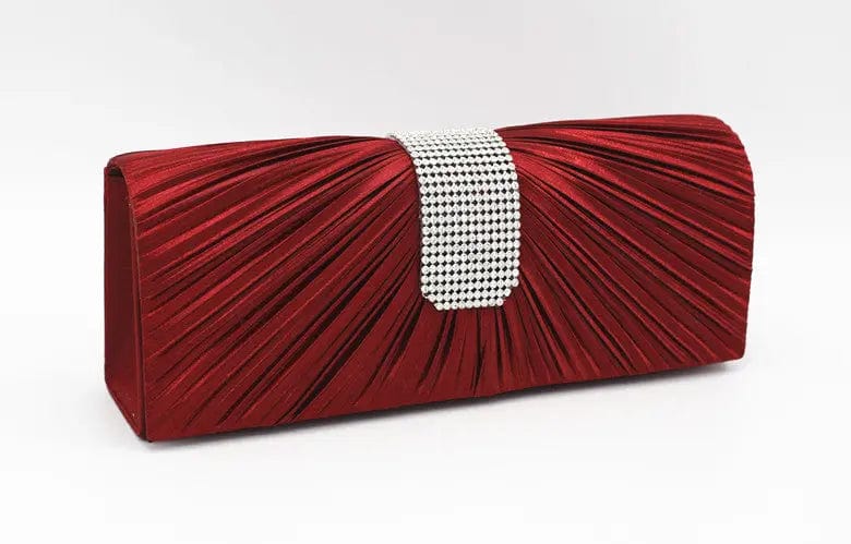 24*6*12cm / Red New European And American Fashion Pleated Diamond Ladies Banquet Bag Shoulder Clutch Dinner Evening Bag
