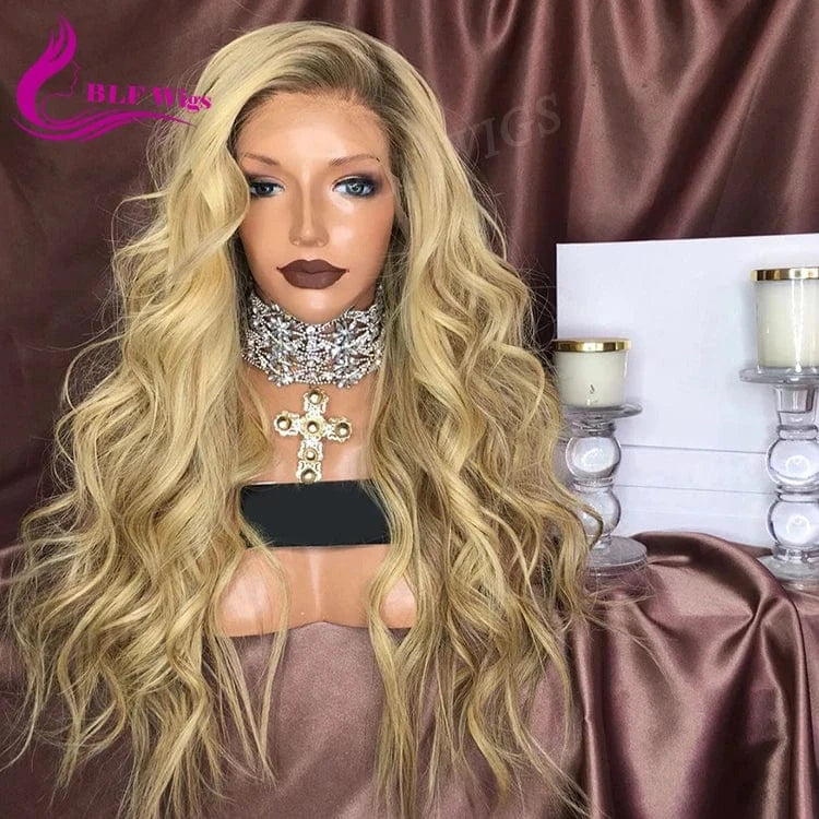 24 Inches / 4 613 ombre Brown Blonde Curly Hair Wig Virgin European Human Hair Full Lace Wig