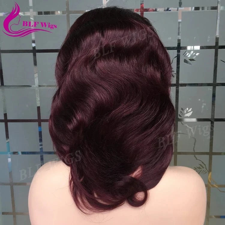 24 Inches / 99J Color 99J full lace virgin remy human hair wig body wave full lace wig with pu around the perimeter under 200