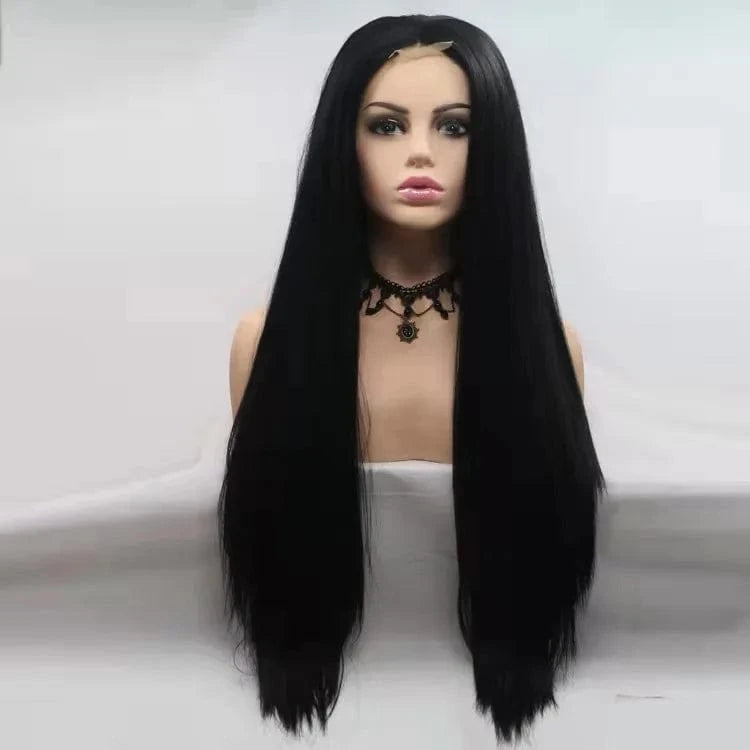 24 Inches / Black Hot Sale Long Straight Hair Extension Wigs Ombre Heat Resistant Full Cheap Woman Synthetic Hair Wig With Lace Front