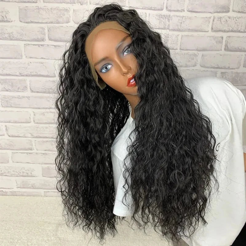 24 Inches / Black Kinky curly water wave lace frontal wigs real cheap human hair,quality lace wig human hair with 13*4 lace
