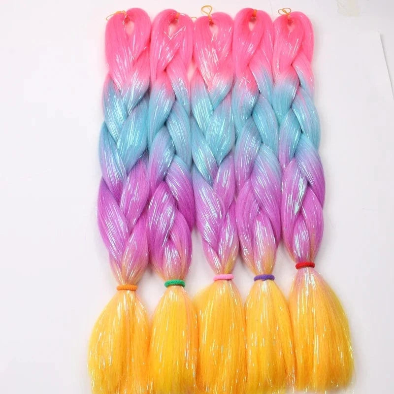 24 Inches / Clear cheap colorful heat resistant hair tinsel extension glitter sparkle shiny tinsel women girls hair extensions