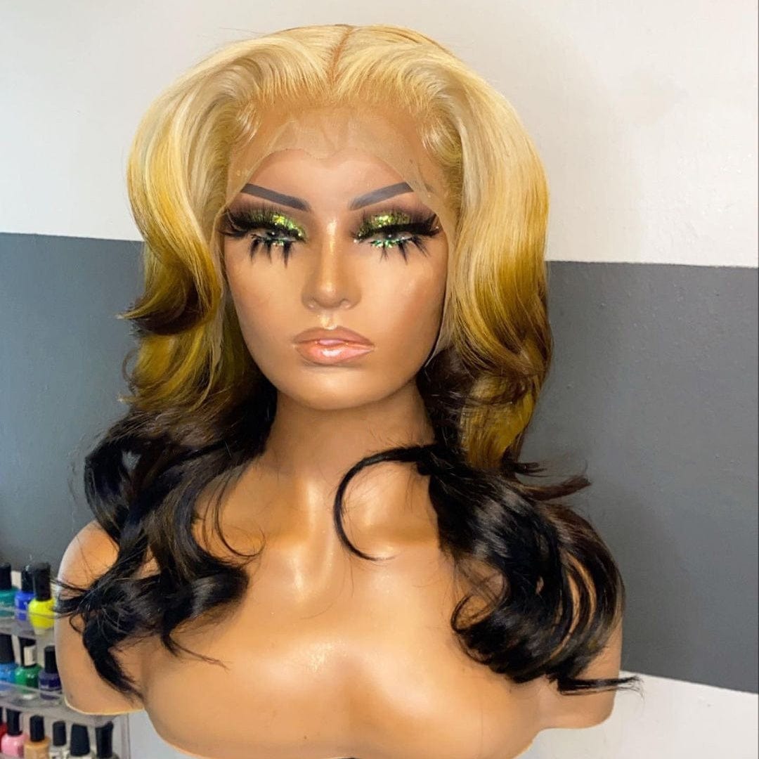 24 Inches / Color 1 New Arrival Hot Selling Peruvian Human Hair Transparent Lace Front Wigs 3T Color Body Wave Wig With Baby Hair