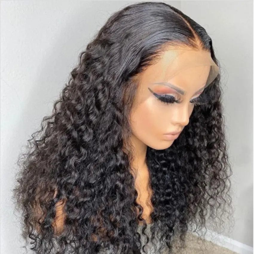 24 Inches / # Color1 Pre Plucked Human Hair Deep Curly Wig Natural Black Color Cuticle Aligned Natural Hairline Lace Front Wigs
