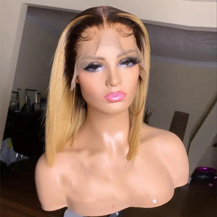 24 Inches / # Color2 Glueless #613 Honey Brown Ombre Color Short Bob Wig Virgin Cuticle Aligned Brazilian Hair HD Lace Front Wigs