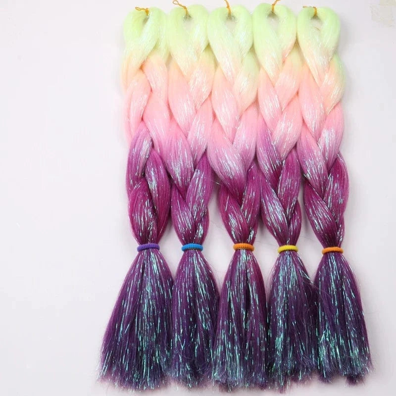 24 Inches / Gold cheap colorful heat resistant hair tinsel extension glitter sparkle shiny tinsel women girls hair extensions