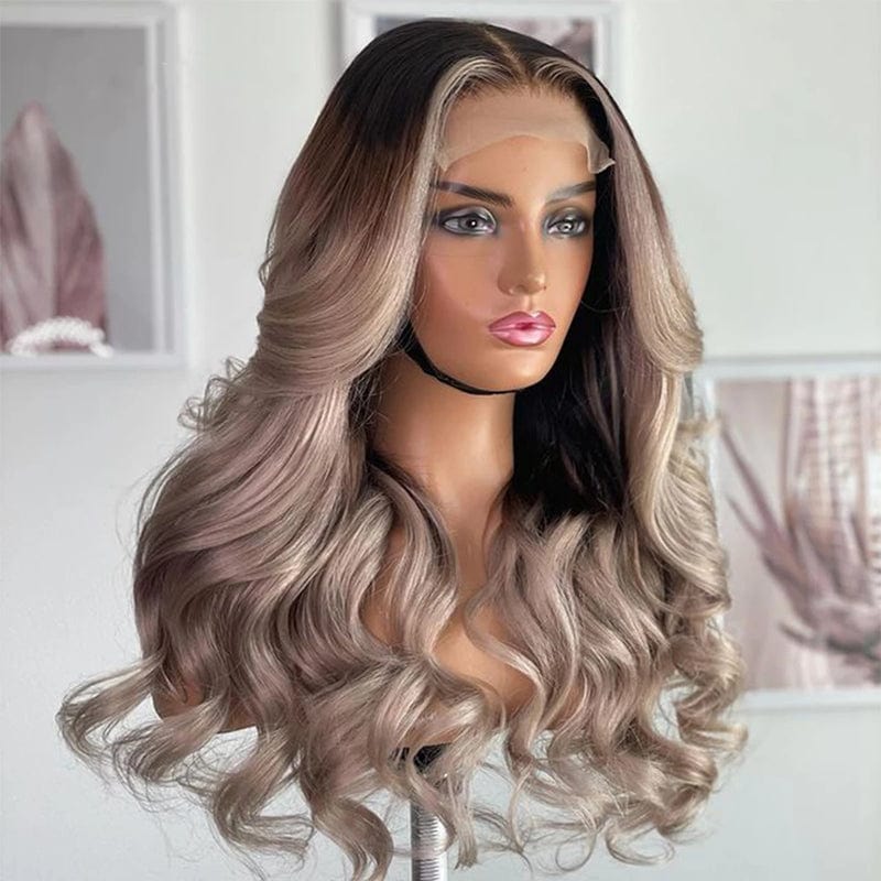 24 Inches / Highlight Ash Platinum Ombre Color Body Wave Customized Texture Straight Wave Highlight Ash Platinum Ombre Raw Brazilian Cuticle Aligned Hair Transparent Lace Front Wigs