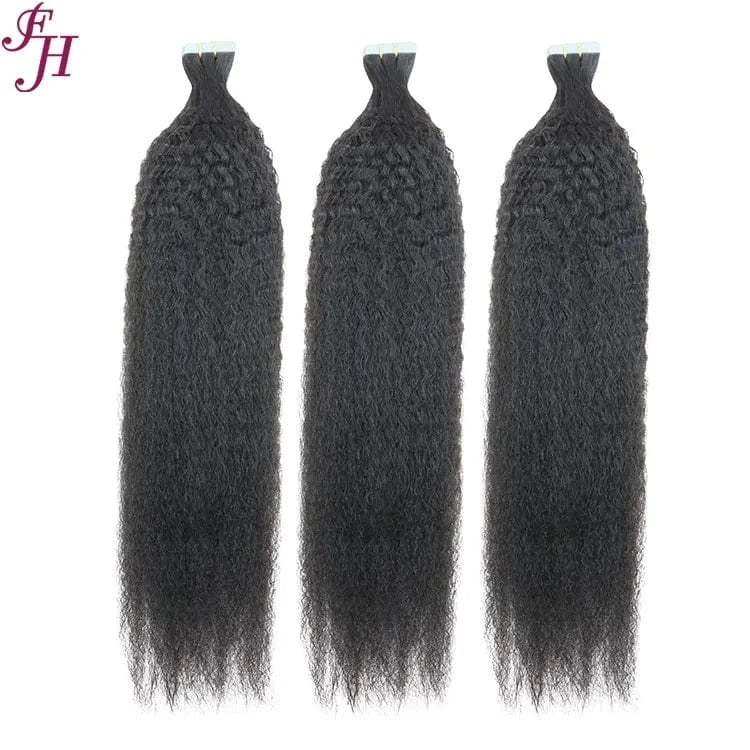 24 Inches / Kinky straight 150g FH Wholesale Remy Tape Hair Extension Raw Unprocessed Virgin Brazilian Human Hair Deep Wave Tape In Hair Extension