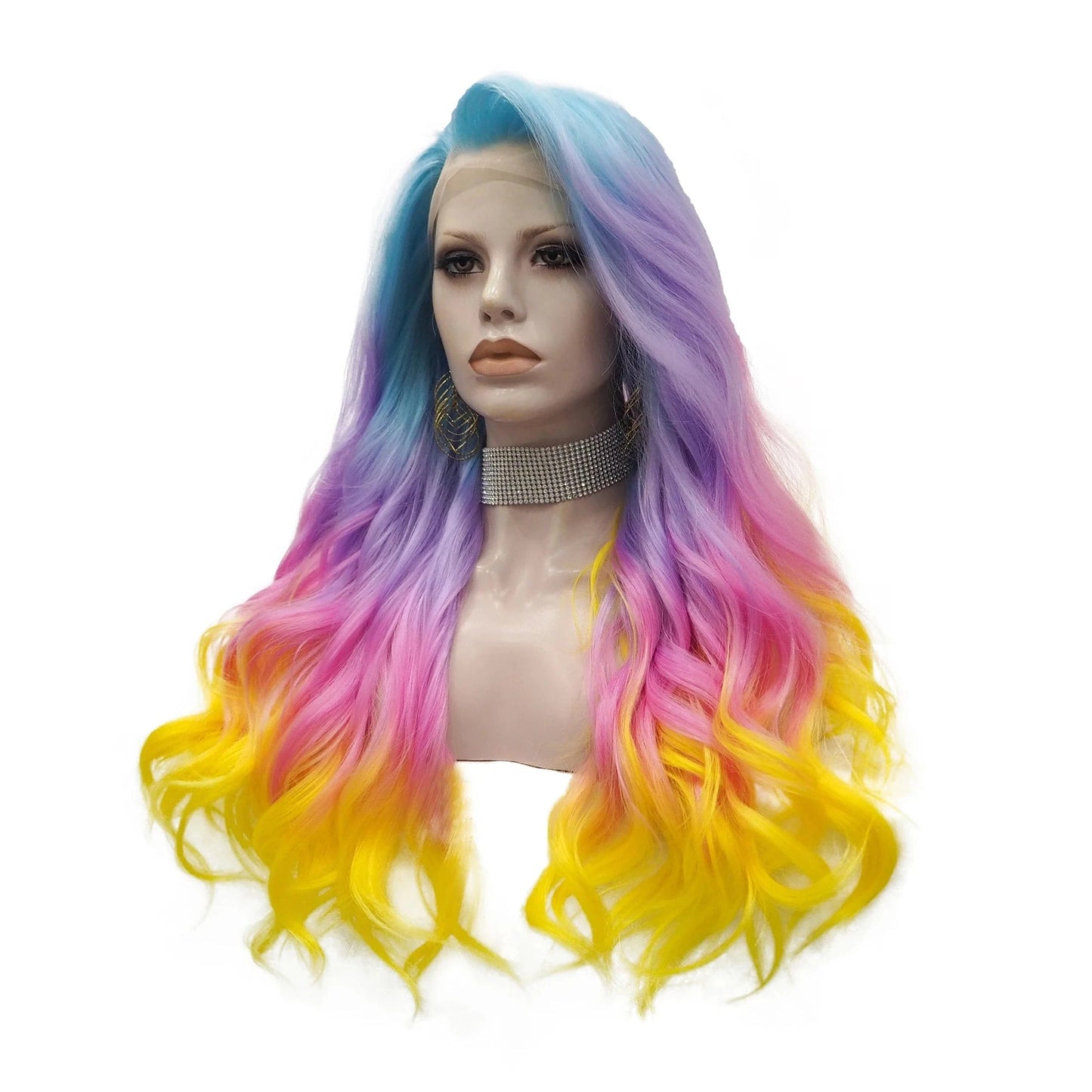 24 Inches / NQ6-C209-GL Wholesale Heat Resistant 24inch Long waves multicolor Fiber Cosplay Luxury Synthetic Lace Front Wig For Women Grag Wigs