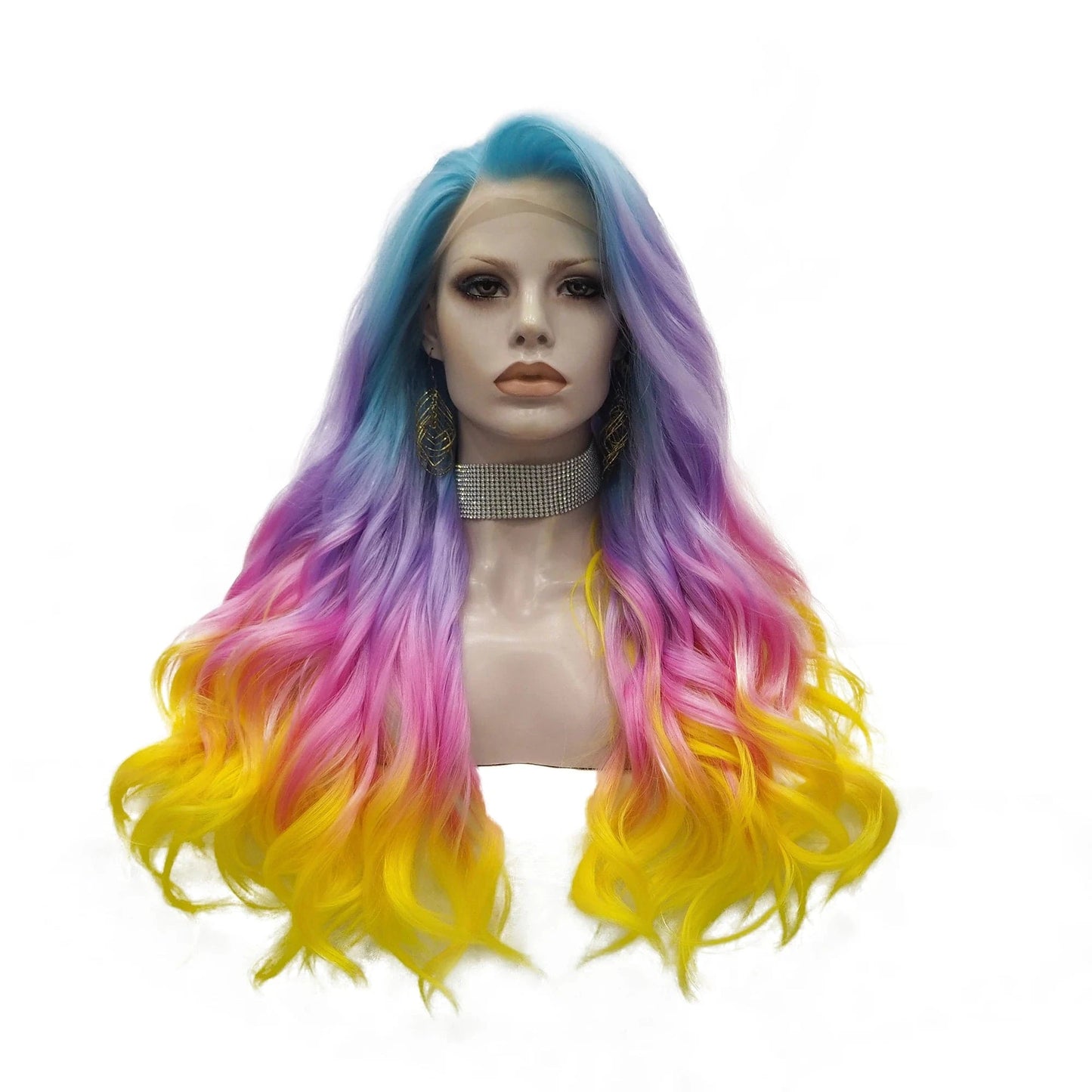 24 Inches / NQ6-C209-GL Wholesale Heat Resistant 24inch Long waves multicolor Fiber Cosplay Luxury Synthetic Lace Front Wig For Women Grag Wigs
