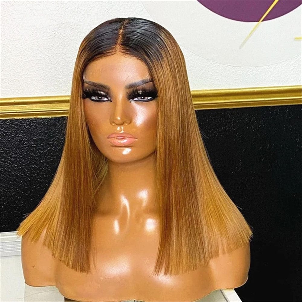 24 Inches / Ombre Darkest Brown Color New Design Ombre Bob Straight Wig Cuticle Aligned Virgin Brazilian Human Hair Lace Front Wig