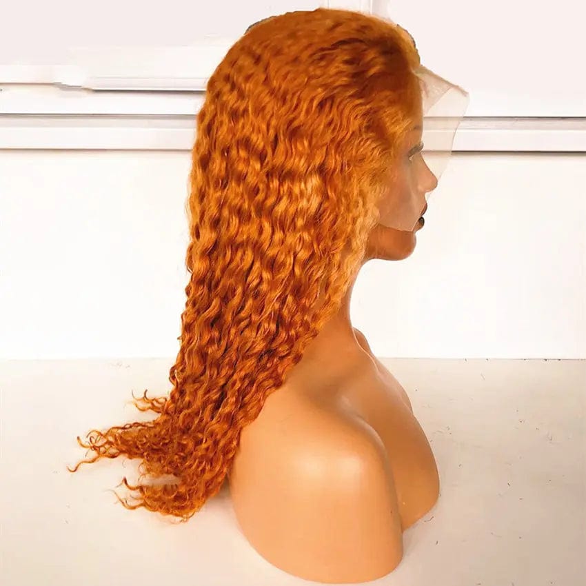 24 Inches / ORANGE COLOR Orange Human Hair Wigs Deep Wave Colored