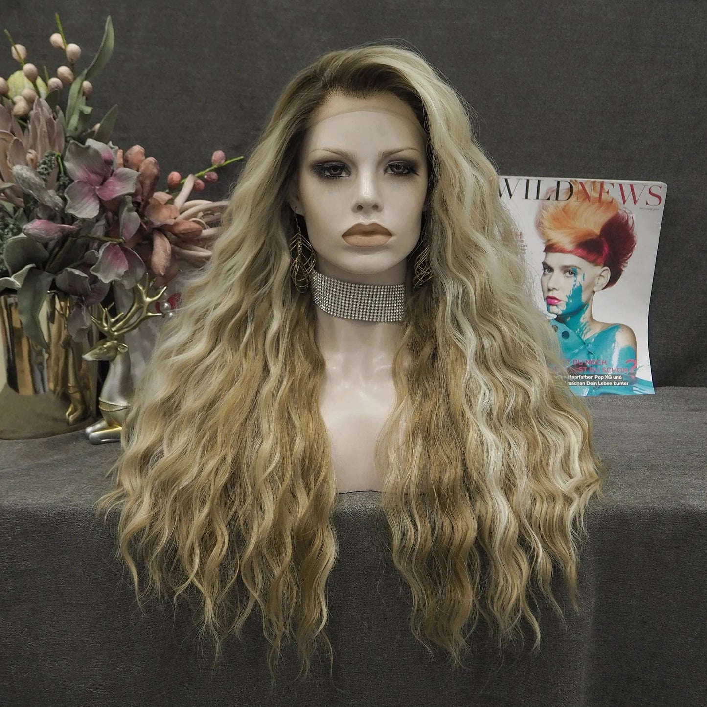 24 Inches / S-W88371-2133-02A 13*2inch Lace Highlight Blond Futura Heat Resistant Lace Front Synthetic Hair Wigs For Daily Wearing inch