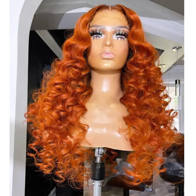 24 Inches / # style1 Hot Sell Ginger Color French Wave Wig Pre Plucked Unprocessed Brazilian Human Hair Cuticle Aligned Lace Front Wigs