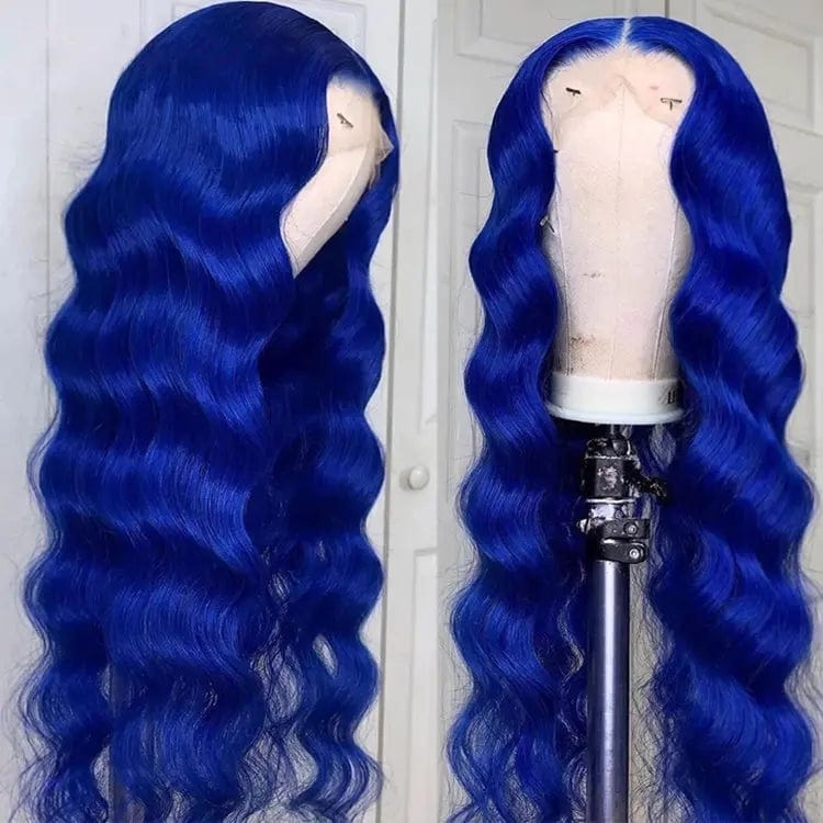 24 Inches / # style2 Glueless Royal Blue Color Straight Wave Texture Pre Plucked With Baby Hair Cuticle Aligned Lace Front Wigs