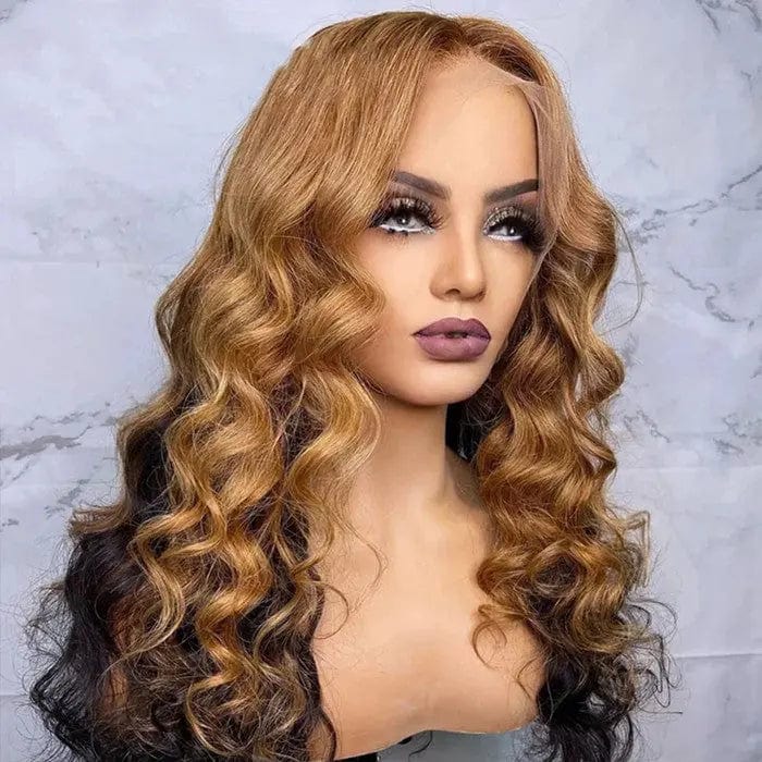 24 Inches / # style3 Unprocessed Vietnam Human Hair Brown Black Highlight Color Loose Wave Cuticle Aligned Lace Front Wigs