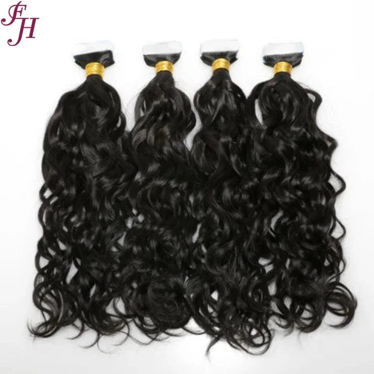 24 Inches / Water wave 150g FH Wholesale Remy Tape Hair Extension Raw Unprocessed Virgin Brazilian Human Hair Deep Wave Tape In Hair Extension