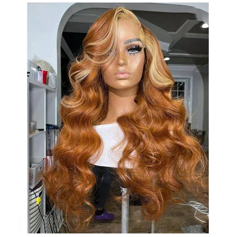 24 Inches / Wig 2 New Style Long Highlight Brown And Blonde Color Pre Plucked Real Raw Human Hair 13*4 Swiss Lace Front Wigs