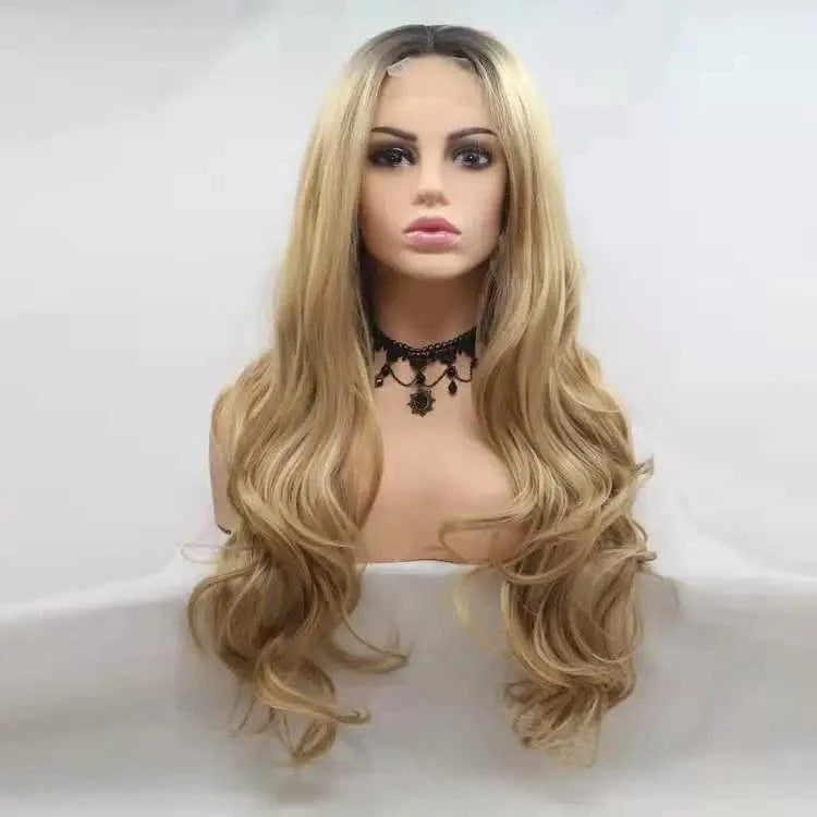 24 Inches / Yellow Hot Sale Long Straight Hair Extension Wigs Ombre Heat Resistant Full Cheap Woman Synthetic Hair Wig With Lace Front