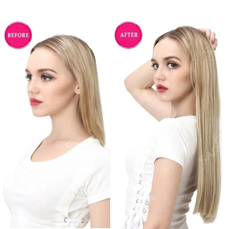 24" Long Kinky Straight Synthetic Colorful Hair Extensions Wigs Natural U Part Clip In Wig Half Up Half Down Upart U Part Wigs