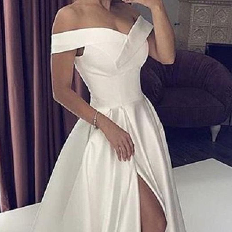 24W / as the picture / Floor Length S4056F 2022 New High Quality Customized Plus Size Off Shoulder Bridesmaid Satin Party Graduation elegant Evening Dress