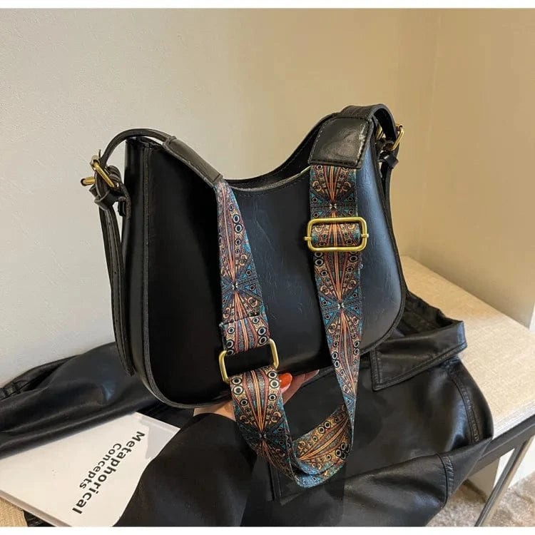 24x20x7cm / Black Crossbody Bags for Women Stylish Wide Strap Shoulder Bag PU Leather Daily Use Purses and Handbags with Zipper