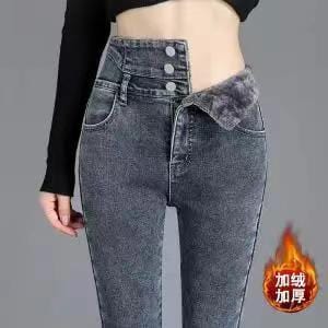 25 / Grey-blue (with velvet) coldke winter/autumn girl fashion jeans women high waistl girls skinny leggings butt lift denim jeans pant with wool inside