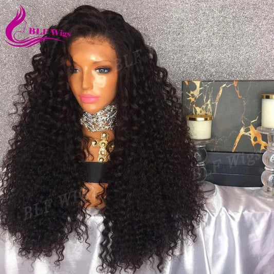 250% Density Kinky Curly Virgin Human Hair Lace Wigs Brazilian Hair Full Lace Wig