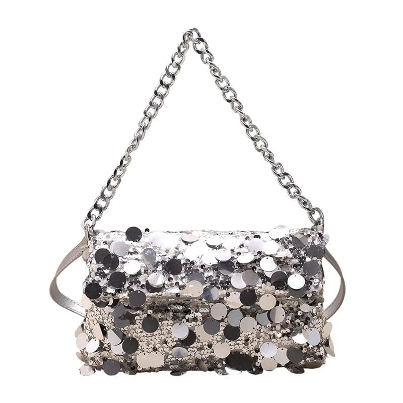 25x7x17cm / 24294 Silver Fashion Design Clutch Purse Silver Sequin Handbags Rhinestone Tassel Evening Bags Women Elegant Shoulder Bags Shiny Party Bag