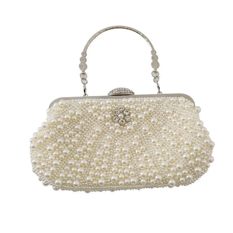 26*13*3.5cm / Rice white Evening Purses And Pearl Clutch  Formal party Handbags Synthetic Wedding Dress Dinner Shell Women Metal Hand Evening Bead Bags